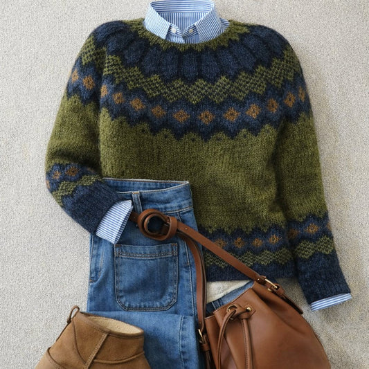 Florence | Women's Fair Isle Nordic Knit Relaxed-Fit Crew-Neck Sweater
