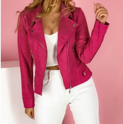 Renata | Women's Faux Leather Convertible Collar Zip-Up Moto Jacket