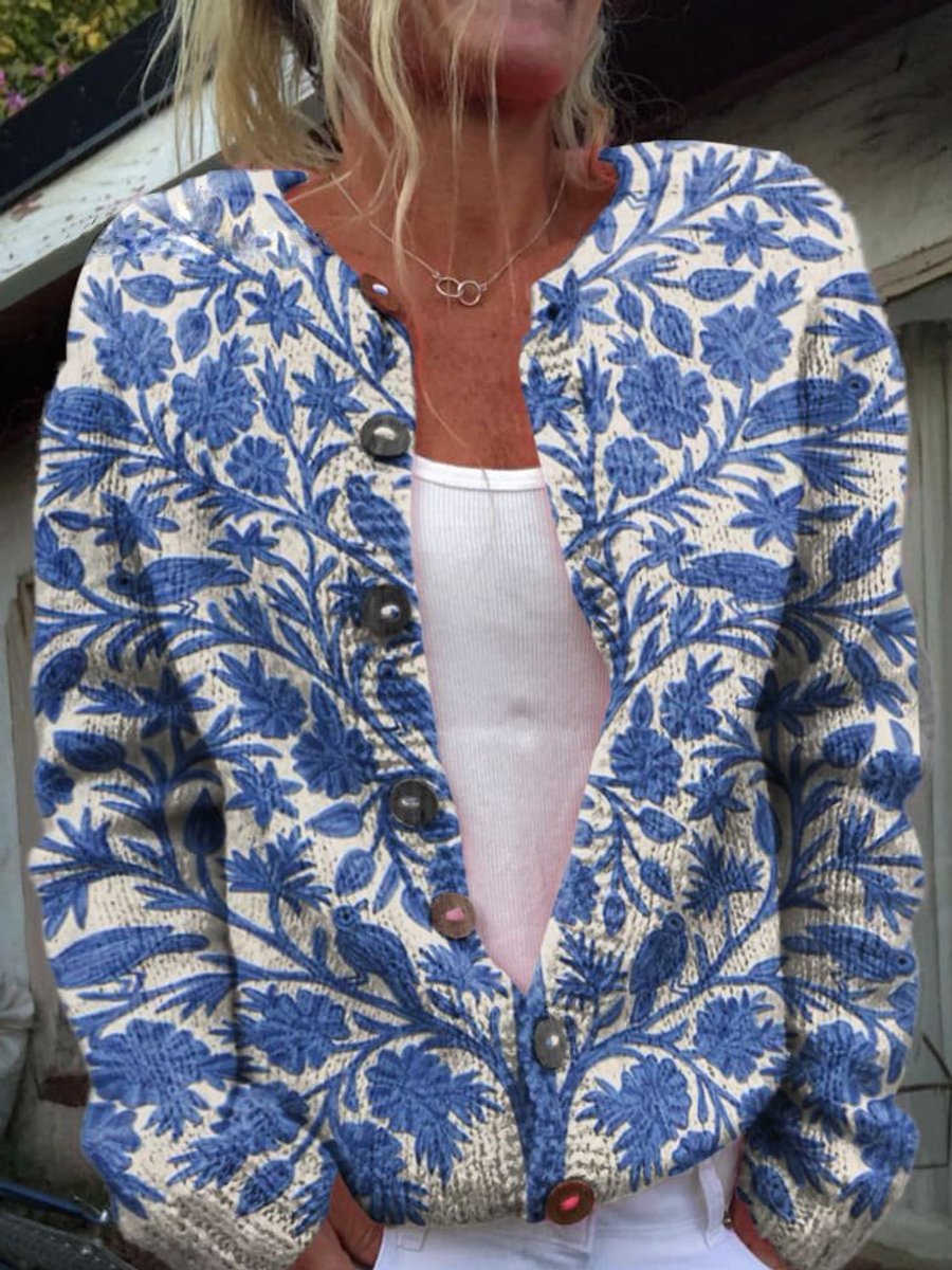 Marlowen | Women's Floral Embroidered Button-Front Knit Cardigan