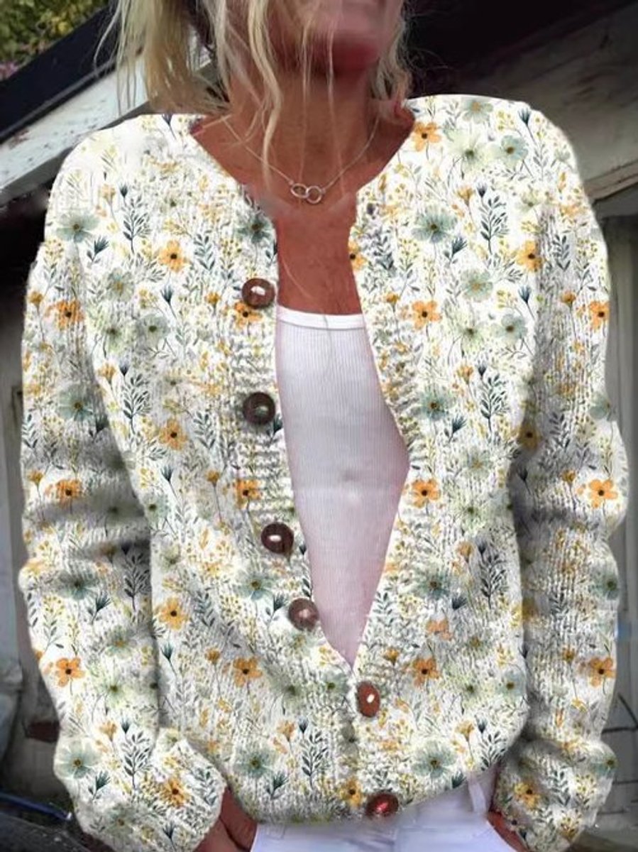 Marlowen | Women's Floral Embroidered Button-Front Knit Cardigan