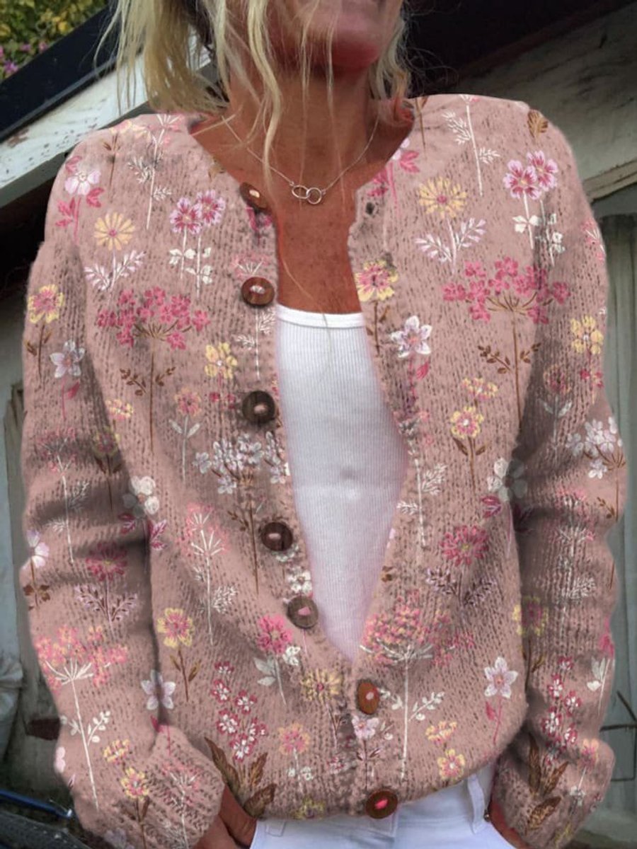 Marlowen | Women's Floral Embroidered Button-Front Knit Cardigan
