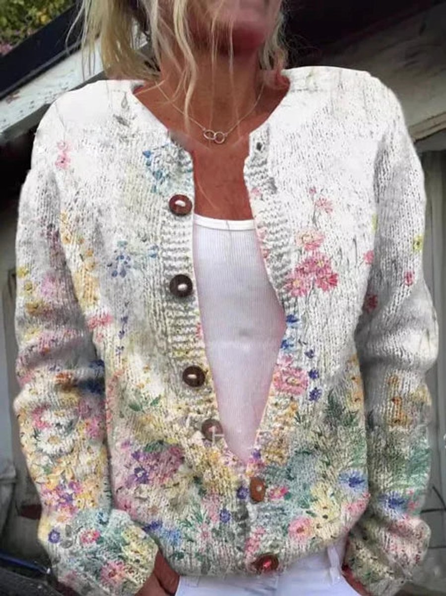 Marlowen | Women's Floral Embroidered Button-Front Knit Cardigan