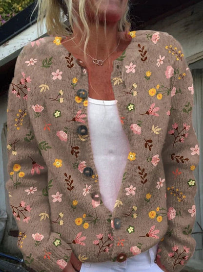 Marlowen | Women's Floral Embroidered Button-Front Knit Cardigan