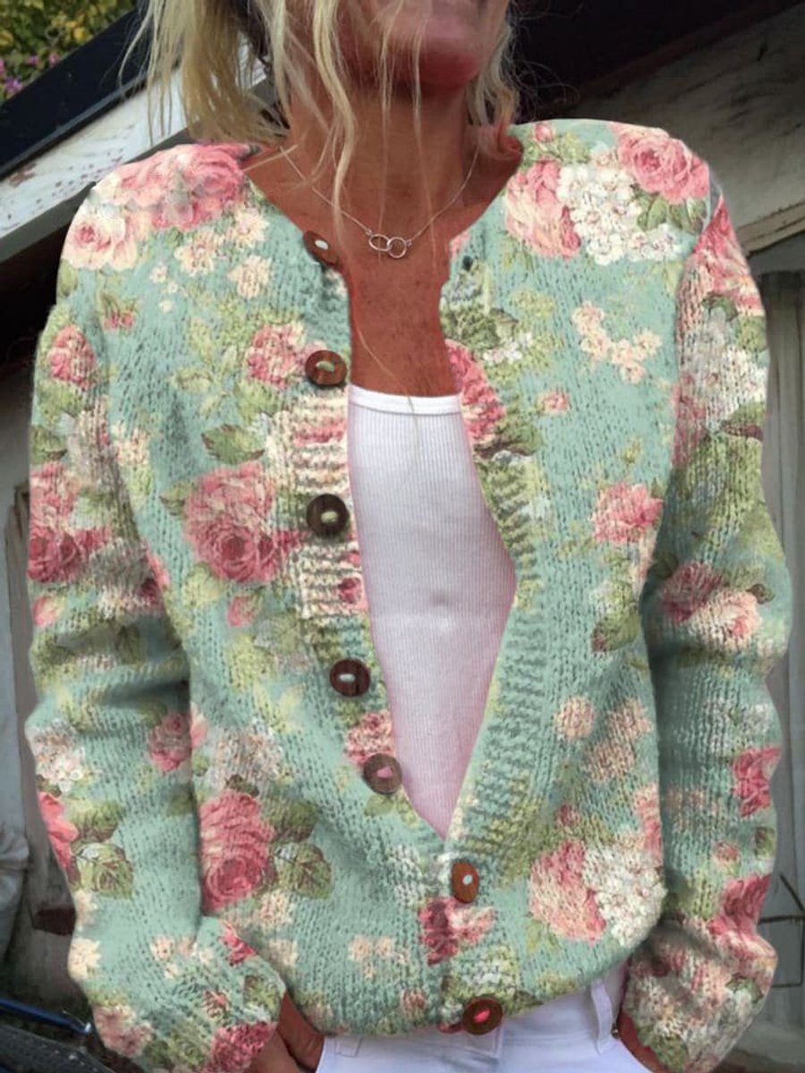Marlowen | Women's Floral Embroidered Button-Front Knit Cardigan