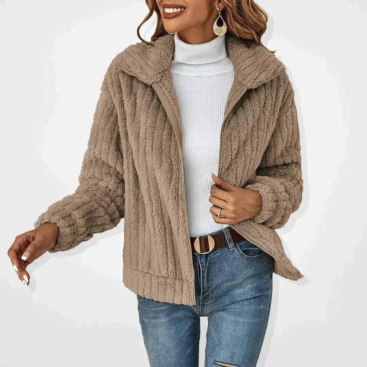 Bexworth | Women's Fluffy Plush Zip-Up Fleece Jacket