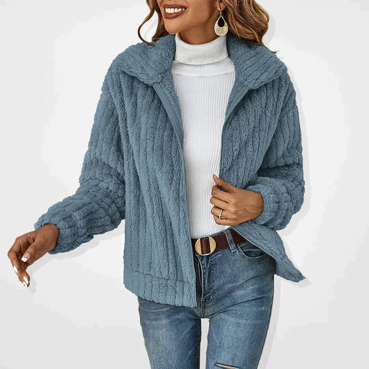 Bexworth | Women's Fluffy Plush Zip-Up Fleece Jacket