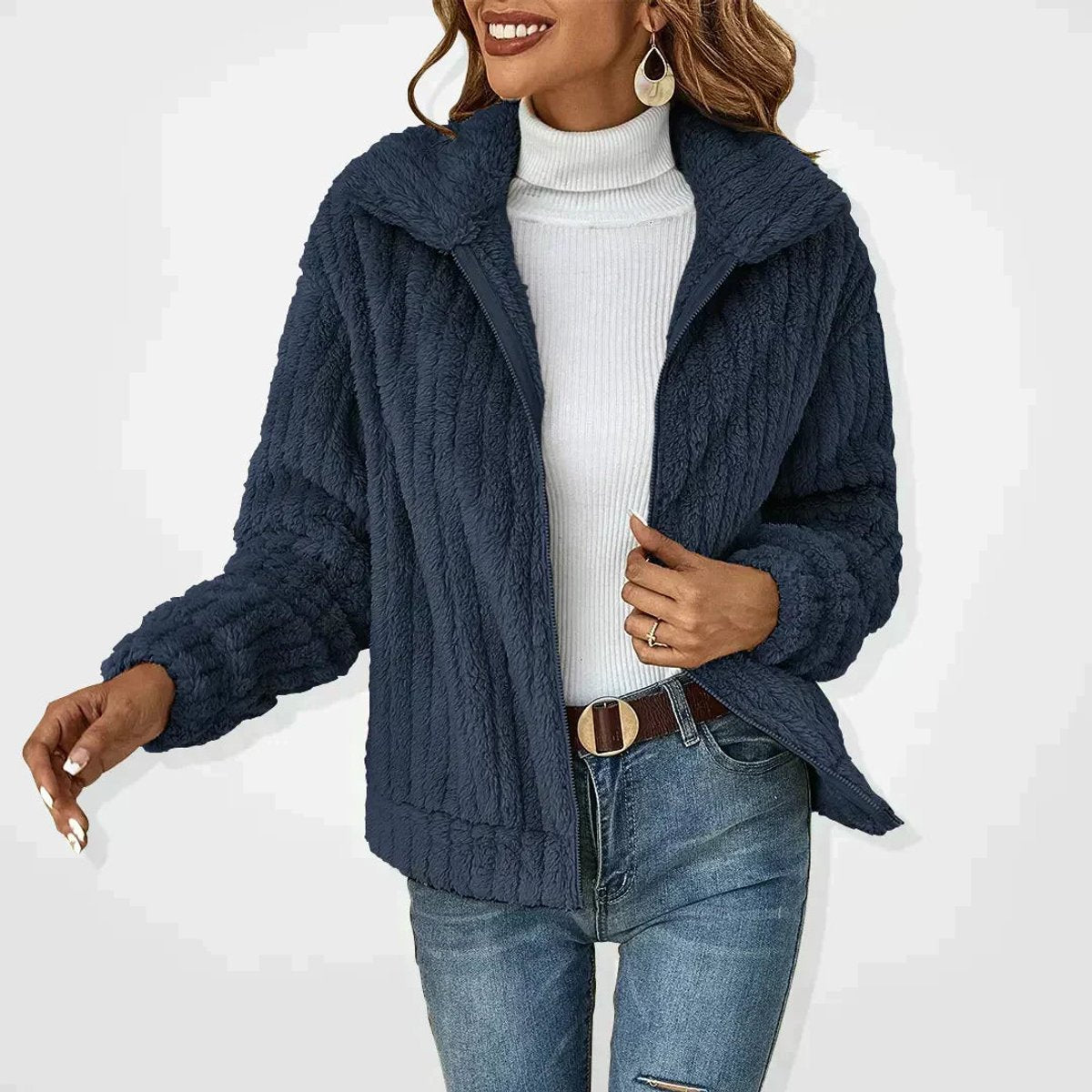 Bexworth | Women's Fluffy Plush Zip-Up Fleece Jacket