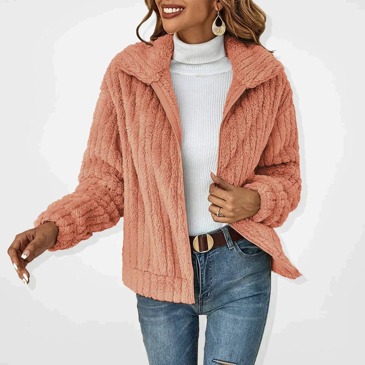 Bexworth | Women's Fluffy Plush Zip-Up Fleece Jacket