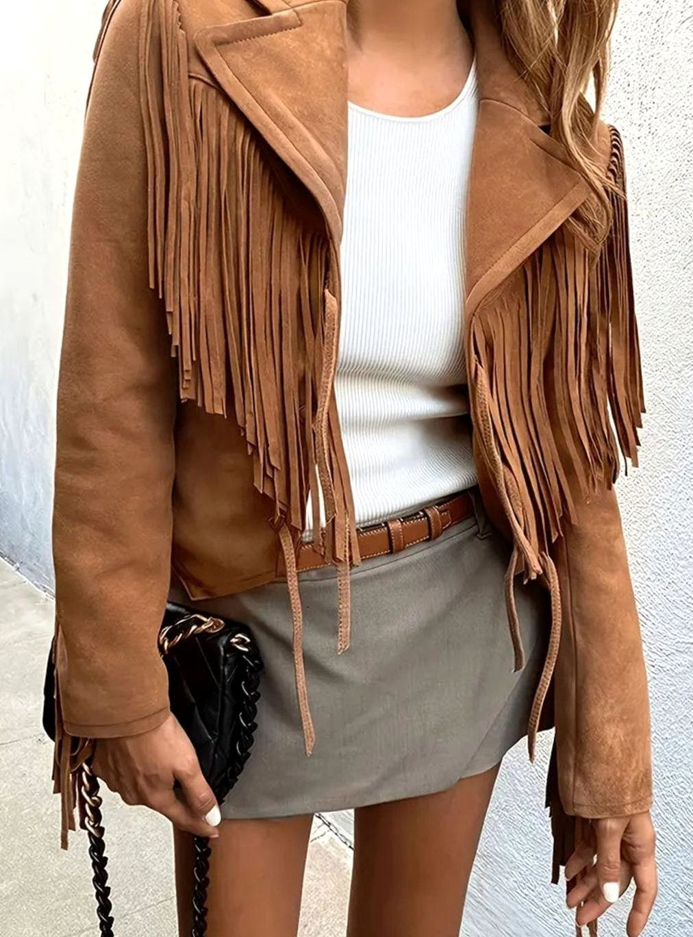 Mareva | Women's Fringed Suede Boho Cropped Jacket