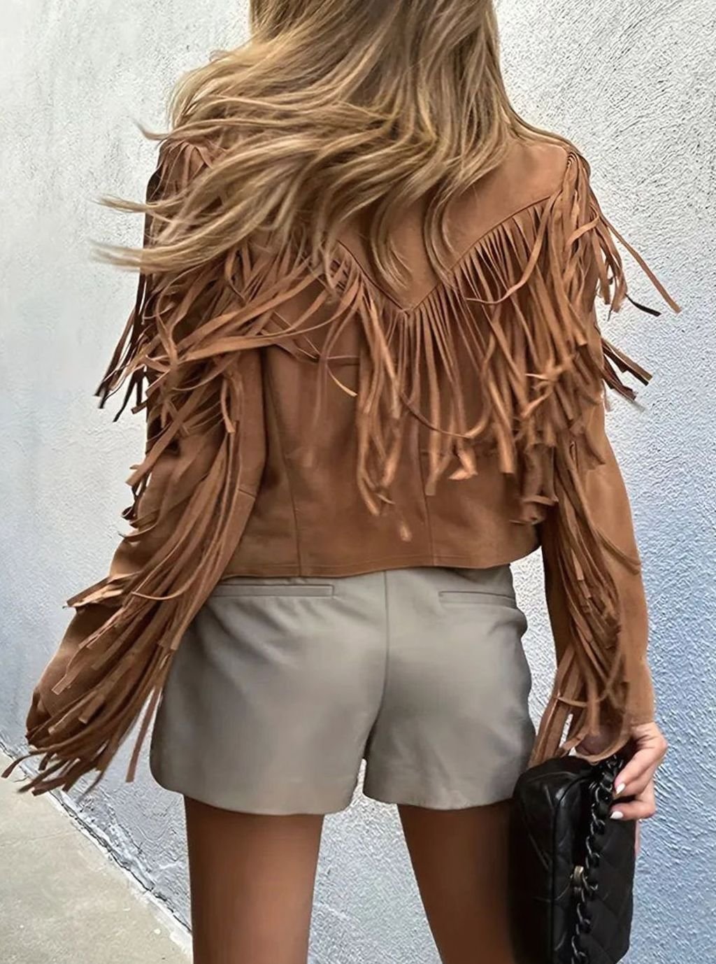 Mareva | Women's Fringed Suede Boho Cropped Jacket