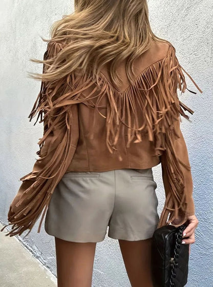 Mareva | Women's Fringed Suede Boho Cropped Jacket