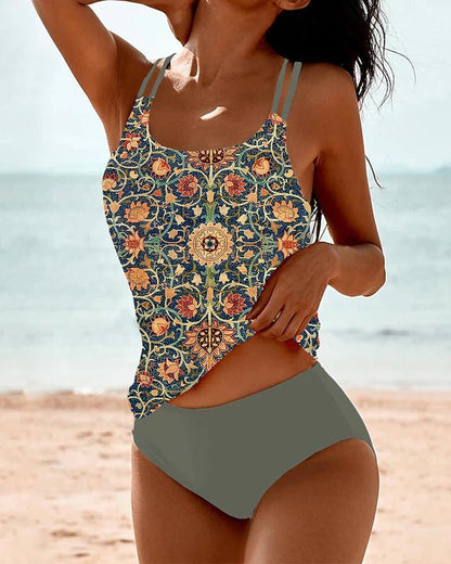 Emma | Boho Floral Tankini Set High Waisted Double Strap