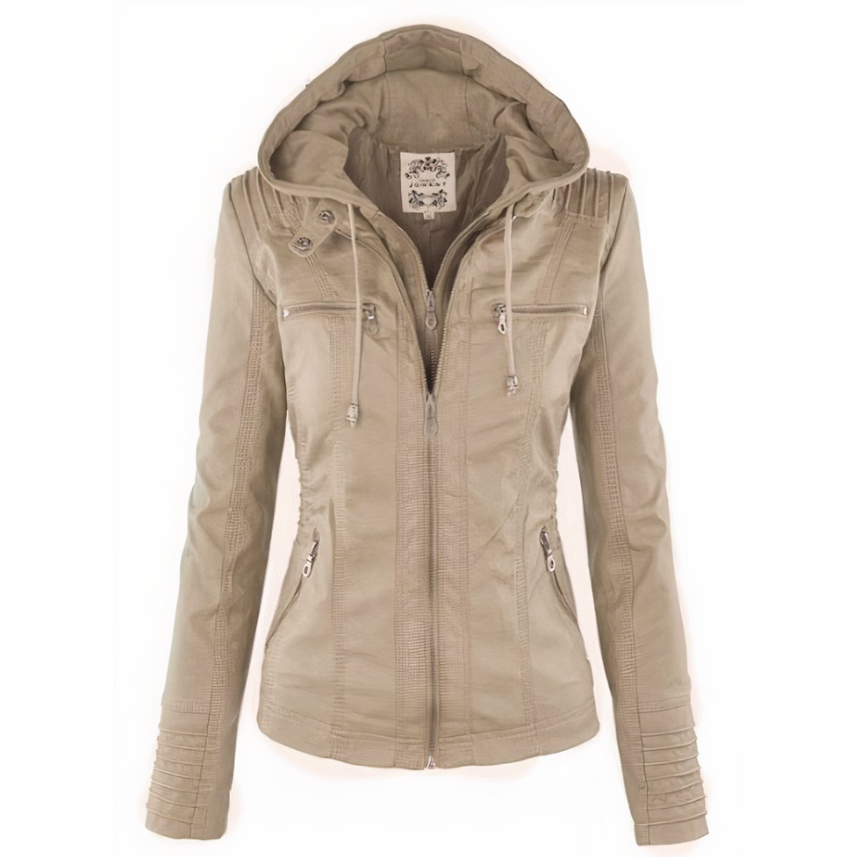 Genevieve | Women's Hooded Moto Faux Leather Jacket