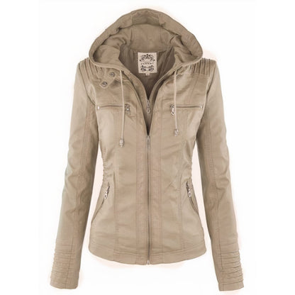 Genevieve | Women's Hooded Moto Faux Leather Jacket
