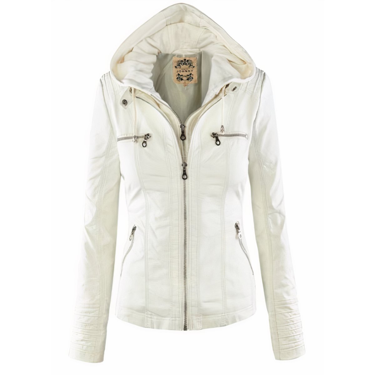 Genevieve | Women's Hooded Moto Faux Leather Jacket