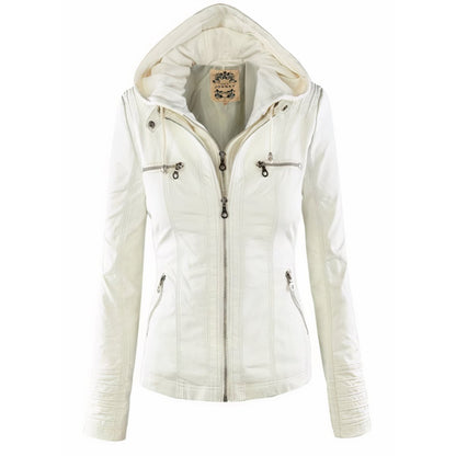 Genevieve | Women's Hooded Moto Faux Leather Jacket