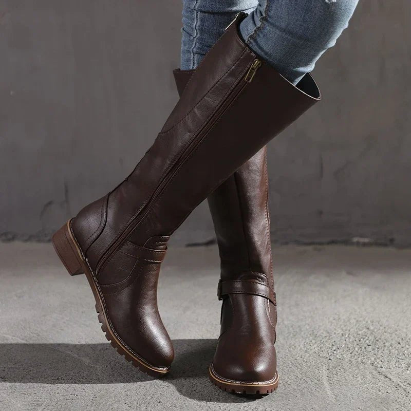 Sabelora | Women's Knee-High Leather Zipper Riding Boot