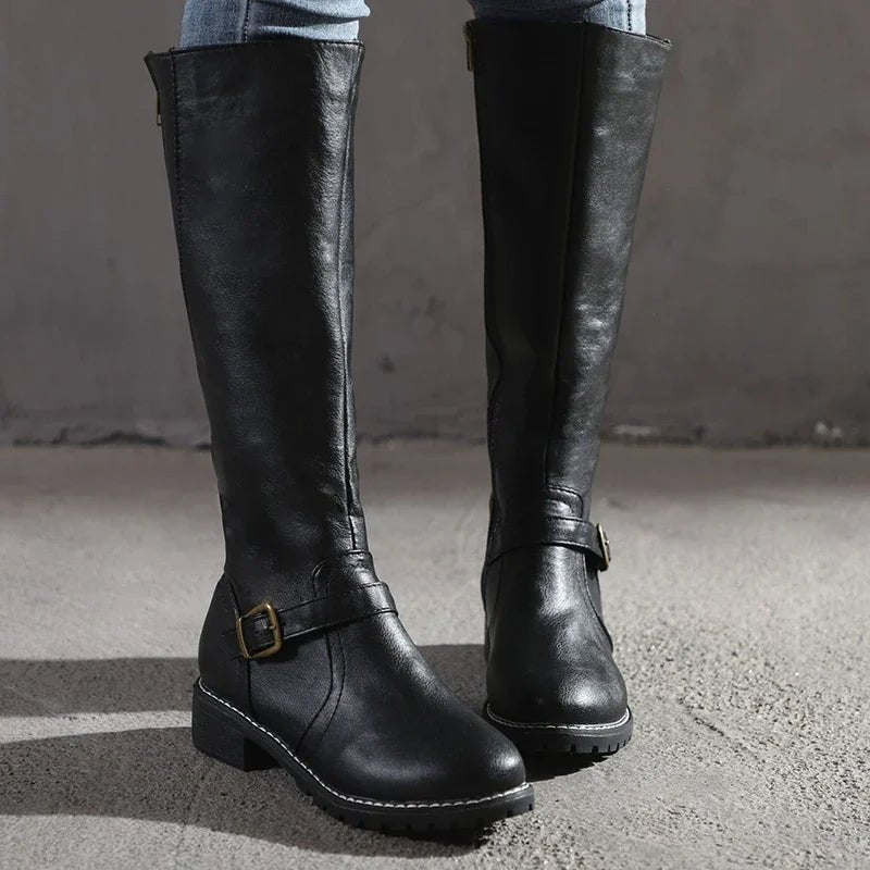Sabelora | Women's Knee-High Leather Zipper Riding Boot