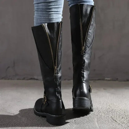 Sabelora | Women's Knee-High Leather Zipper Riding Boot