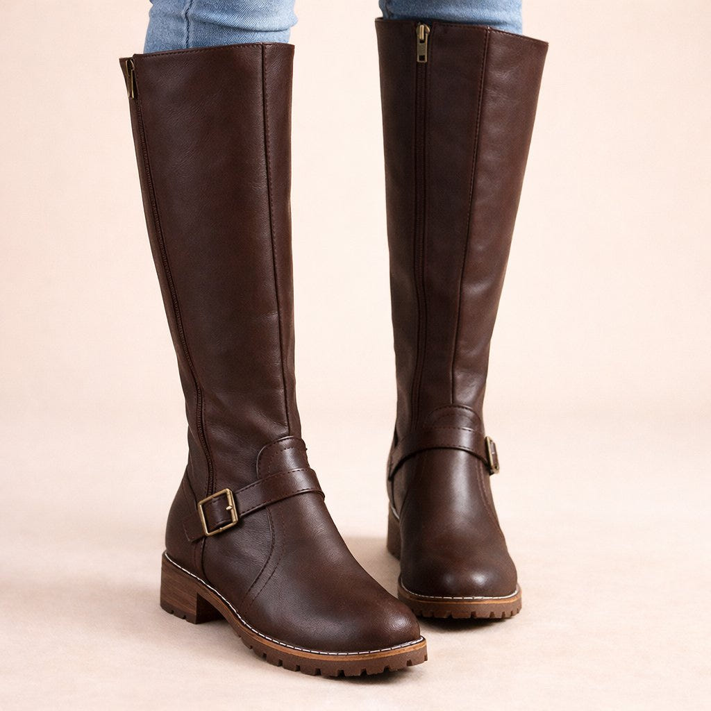 Sabelora | Women's Knee-High Leather Zipper Riding Boot