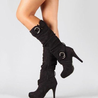 Sienna | Women's Knee-High Stiletto Heel Platform Buckle Boot