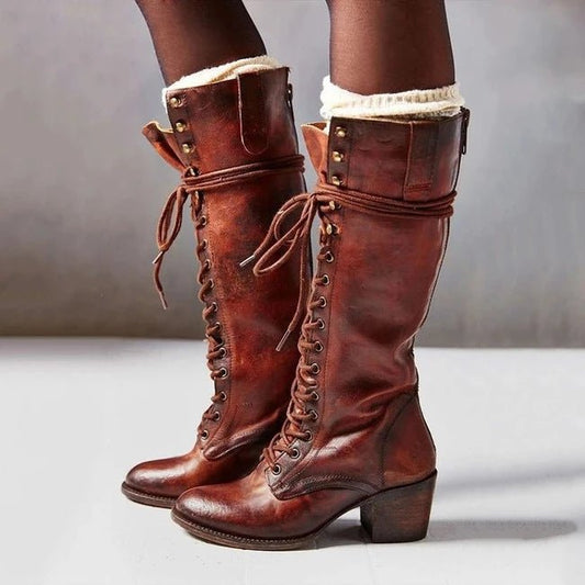 Wrenna | Women's Lace-Up Knee-High Suede Block Heel Boot