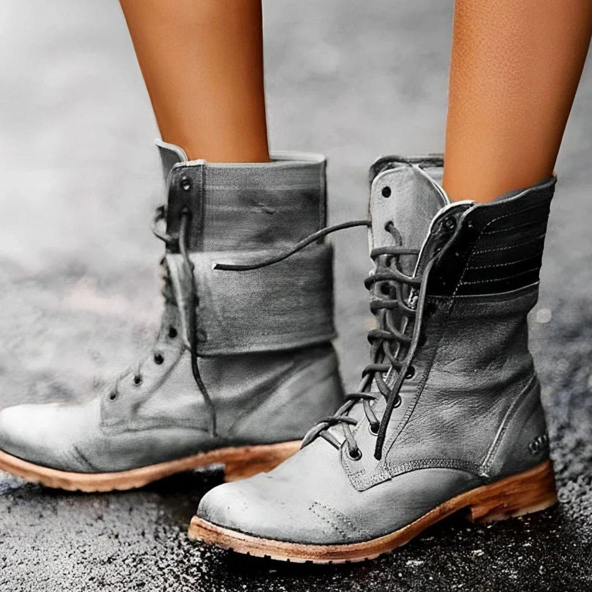 Maribeth | Women's Lace-Up Foldover Distressed Mid-Calf Combat Boot