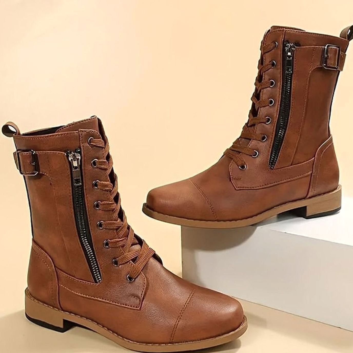 Verity | Women's Lace-Up Side-Zip Faux Leather Combat Boot