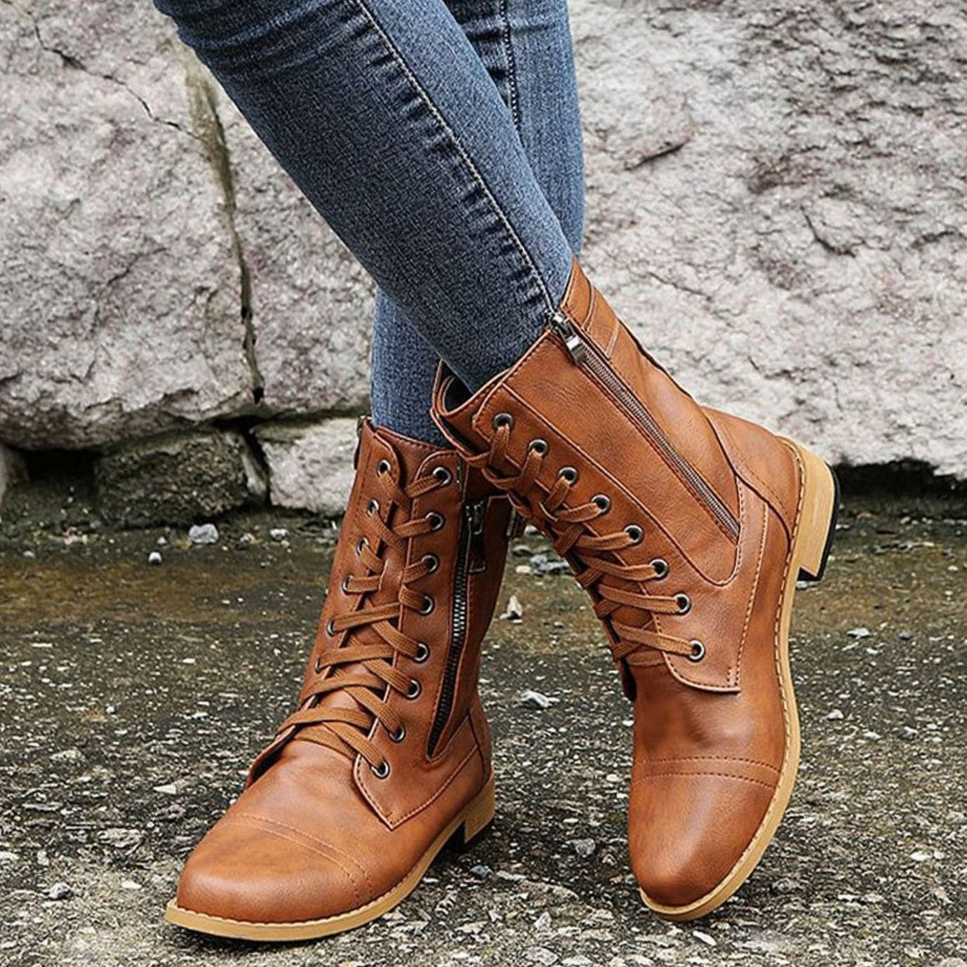 Verity | Women's Lace-Up Side-Zip Faux Leather Combat Boot
