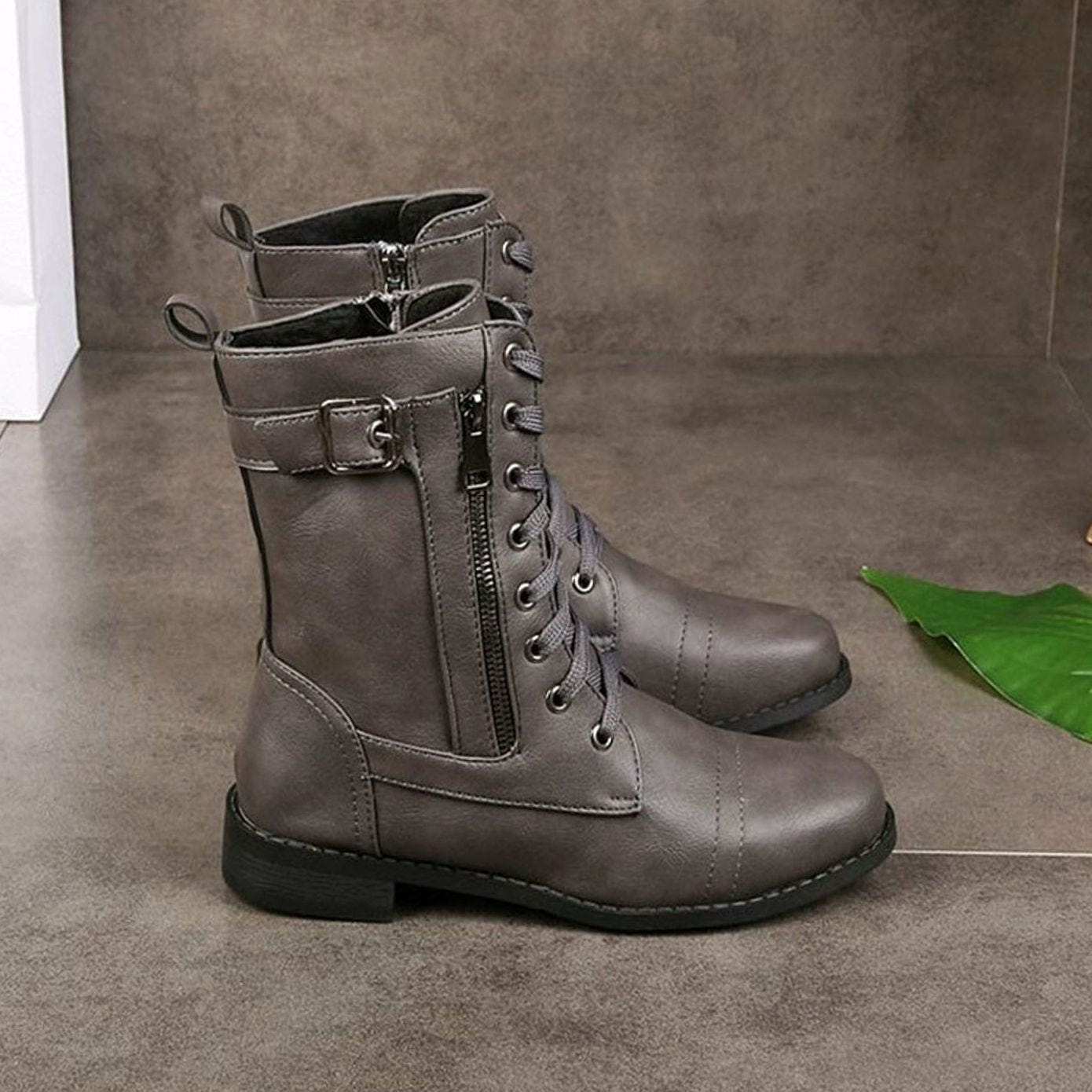 Verity | Women's Lace-Up Side-Zip Faux Leather Combat Boot