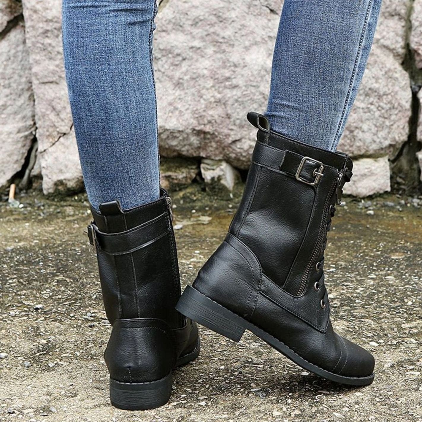 Verity | Women's Lace-Up Side-Zip Faux Leather Combat Boot