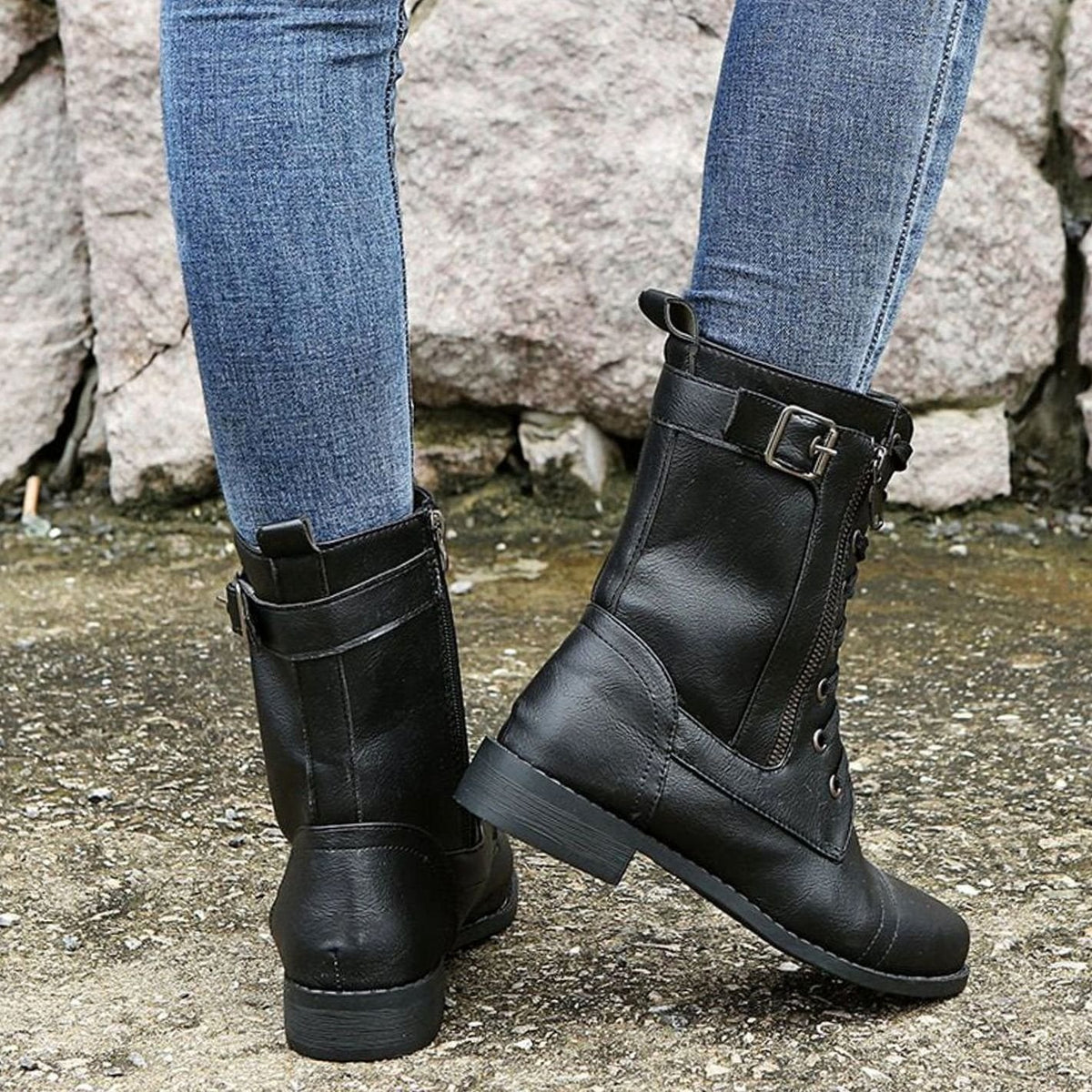 Verity | Women's Lace-Up Side-Zip Faux Leather Combat Boot