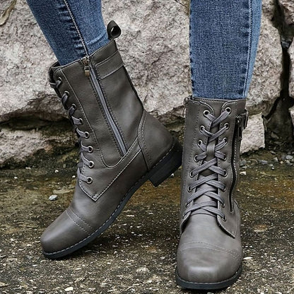Verity | Women's Lace-Up Side-Zip Faux Leather Combat Boot