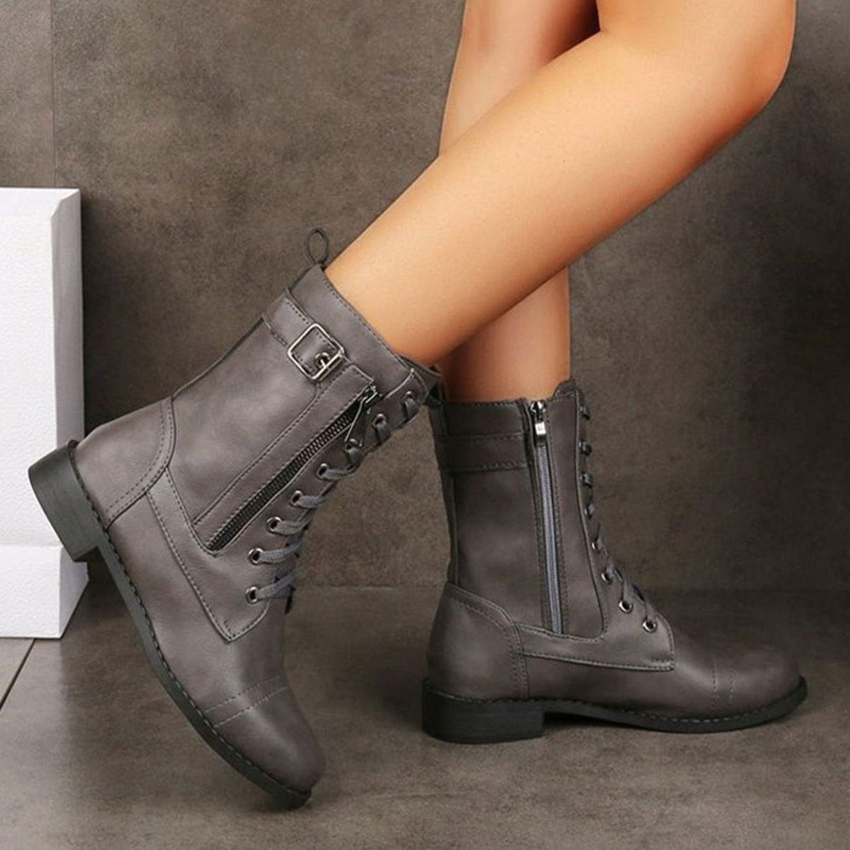Verity | Women's Lace-Up Side-Zip Faux Leather Combat Boot