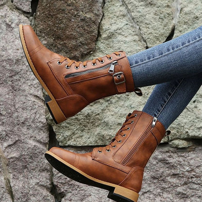 Verity | Women's Lace-Up Side-Zip Faux Leather Combat Boot