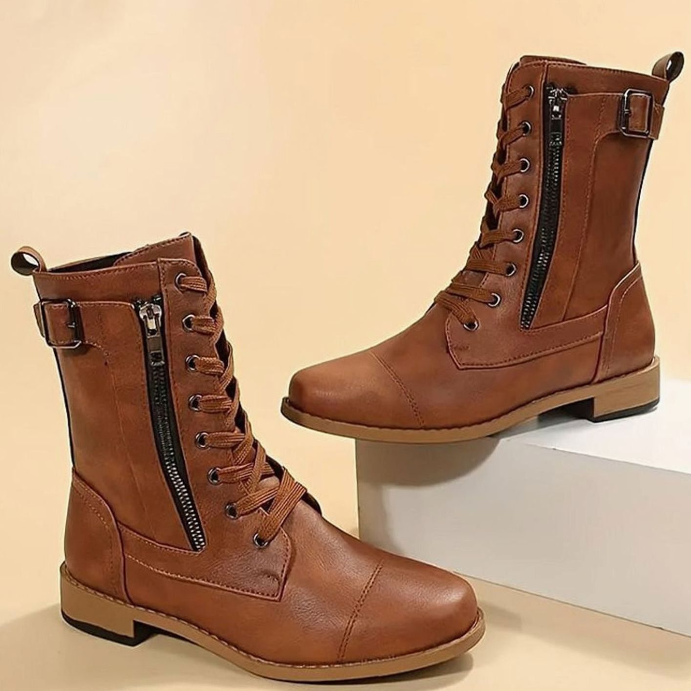 Verity | Women's Lace-Up Side-Zip Faux Leather Combat Boot