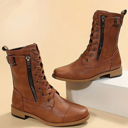 Verity | Women's Lace-Up Side-Zip Faux Leather Combat Boot