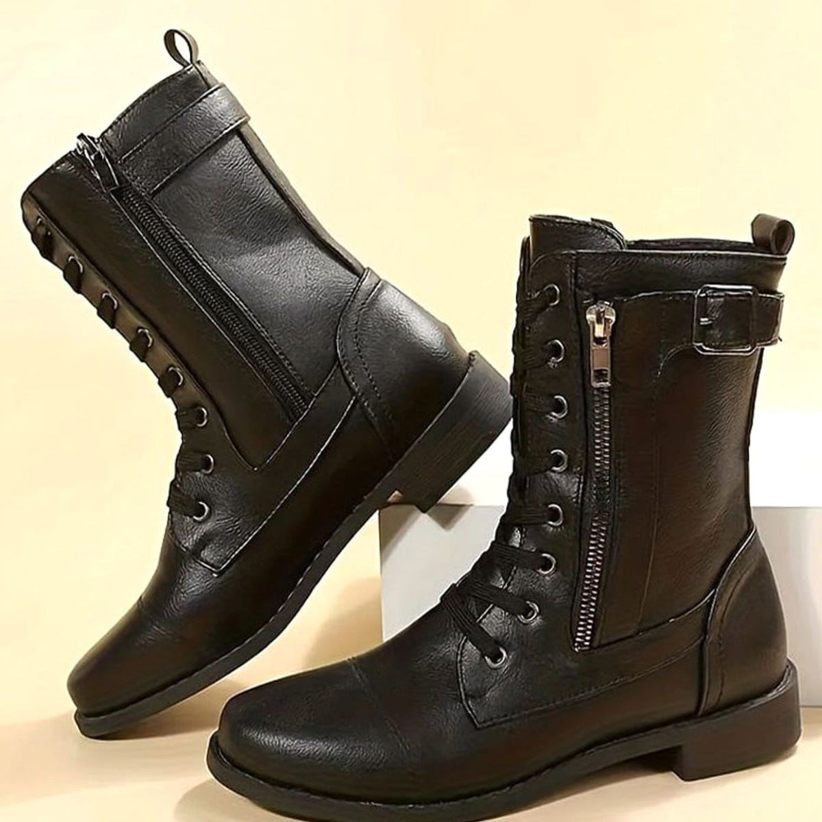 Verity | Women's Lace-Up Side-Zip Faux Leather Combat Boot