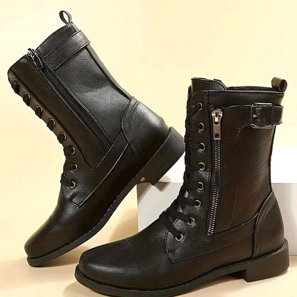 Verity | Women's Lace-Up Side-Zip Faux Leather Combat Boot