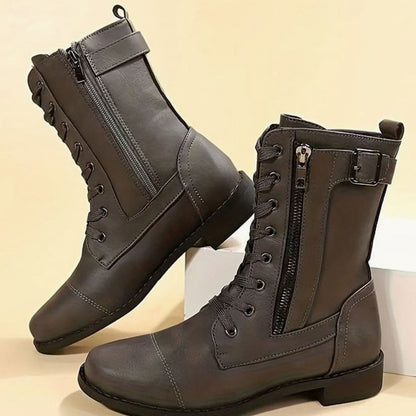 Verity | Women's Lace-Up Side-Zip Faux Leather Combat Boot
