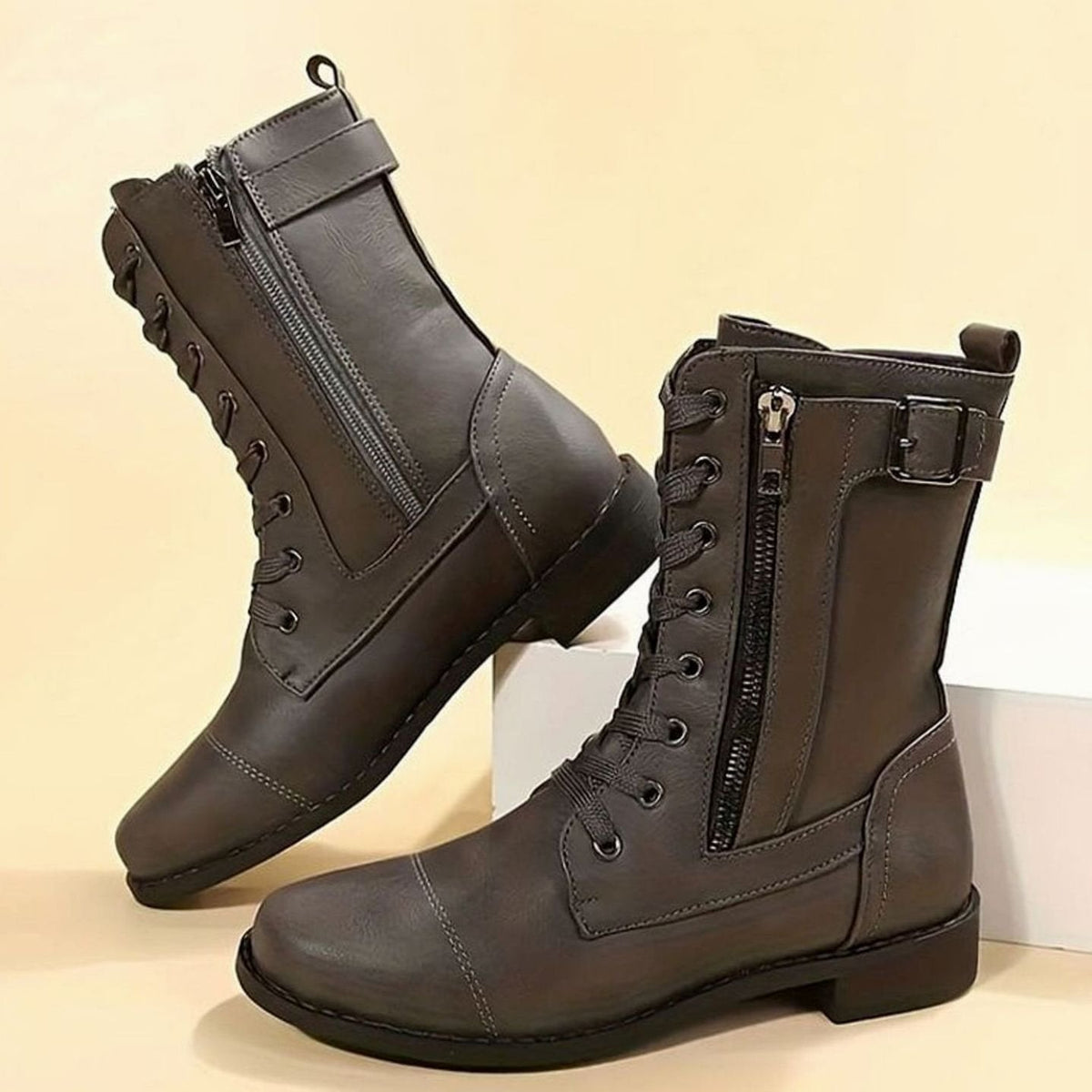 Verity | Women's Lace-Up Side-Zip Faux Leather Combat Boot