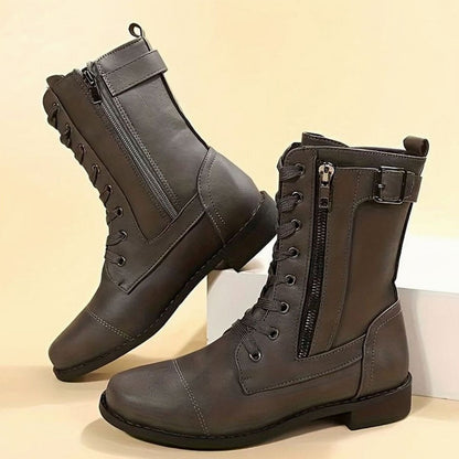 Verity | Women's Lace-Up Side-Zip Faux Leather Combat Boot