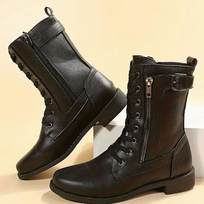 Verity | Women's Lace-Up Side-Zip Faux Leather Combat Boot