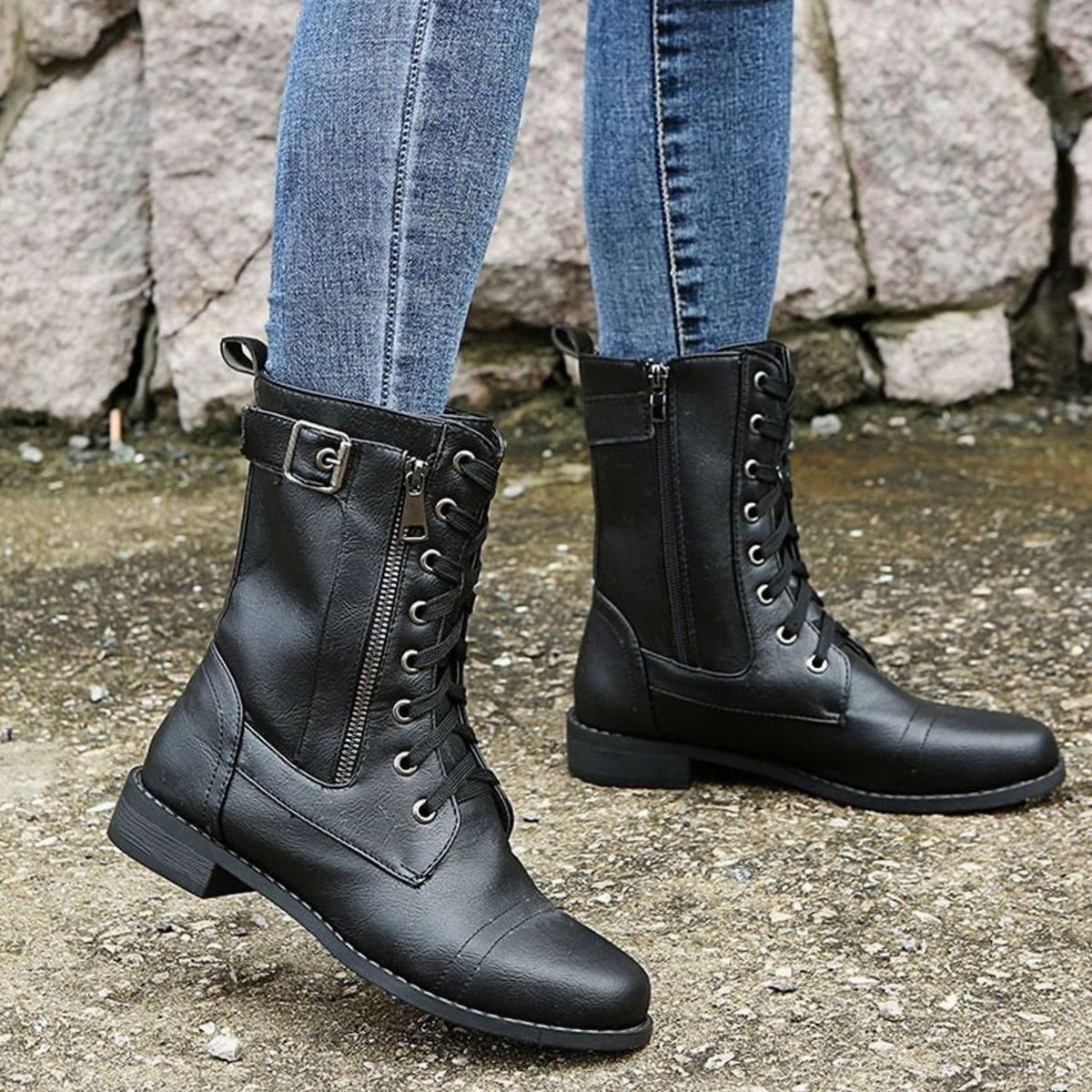 Verity | Women's Lace-Up Side-Zip Faux Leather Combat Boot