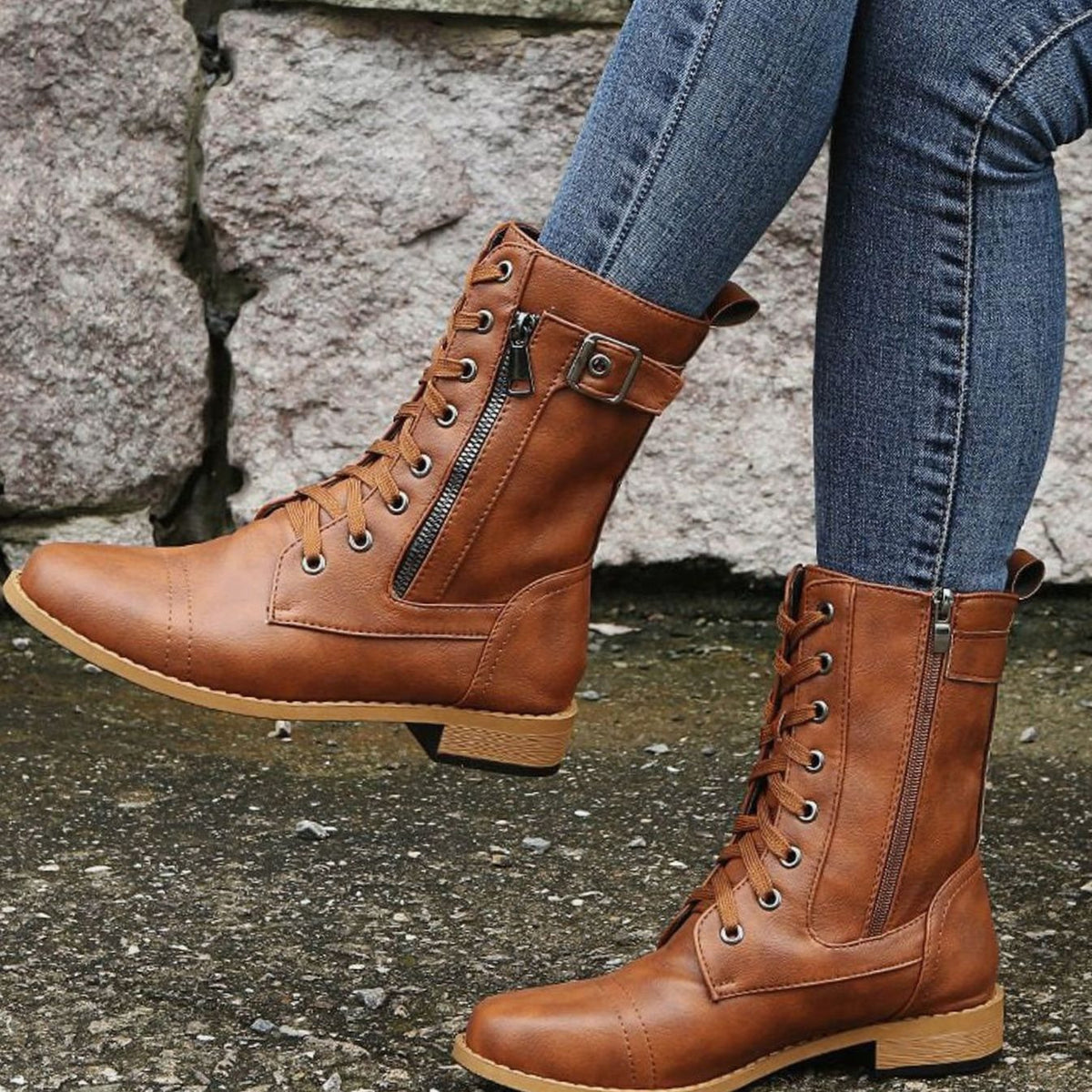 Verity | Women's Lace-Up Side-Zip Faux Leather Combat Boot