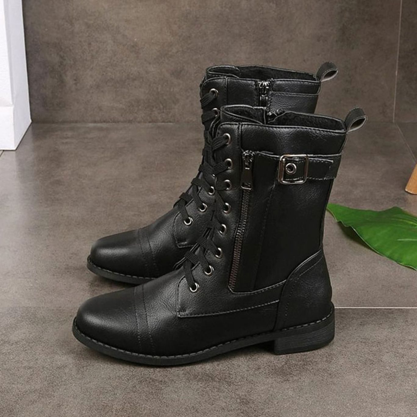 Verity | Women's Lace-Up Side-Zip Faux Leather Combat Boot