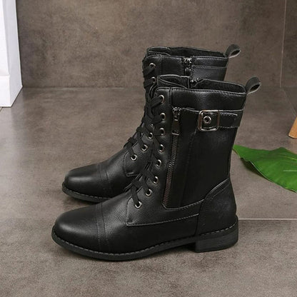 Verity | Women's Lace-Up Side-Zip Faux Leather Combat Boot
