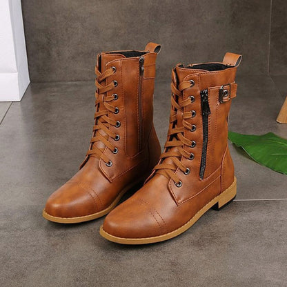 Verity | Women's Lace-Up Side-Zip Faux Leather Combat Boot