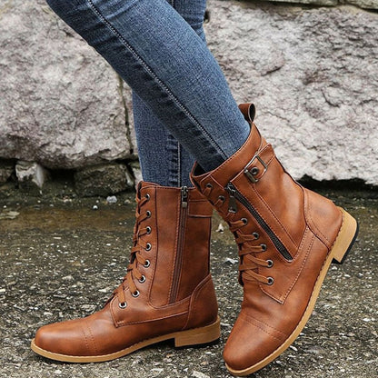 Verity | Women's Lace-Up Side-Zip Faux Leather Combat Boot