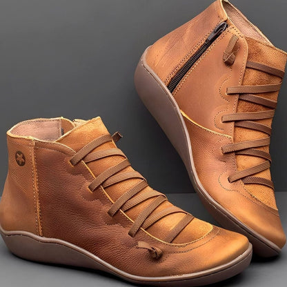 Rowan | Women's Lace-Up Side-Zip Flat Ankle Boot